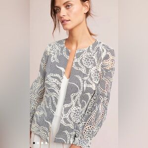 NWT Anthropologie Matison Stone Eyelet Waves Jacket Open Front Peplum size XS